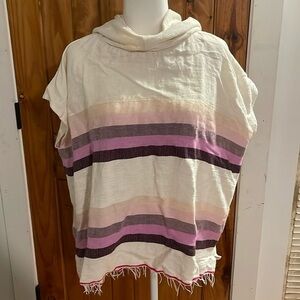 Lemlem Debizaza Striped Poncho Hoodie Striped  Large Pullover Swimsuit Coverup